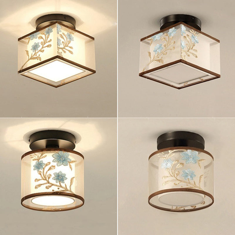 Geometrical Fabric Ceiling Flush Mount Light Traditional Aisle Ceiling Light Fixture