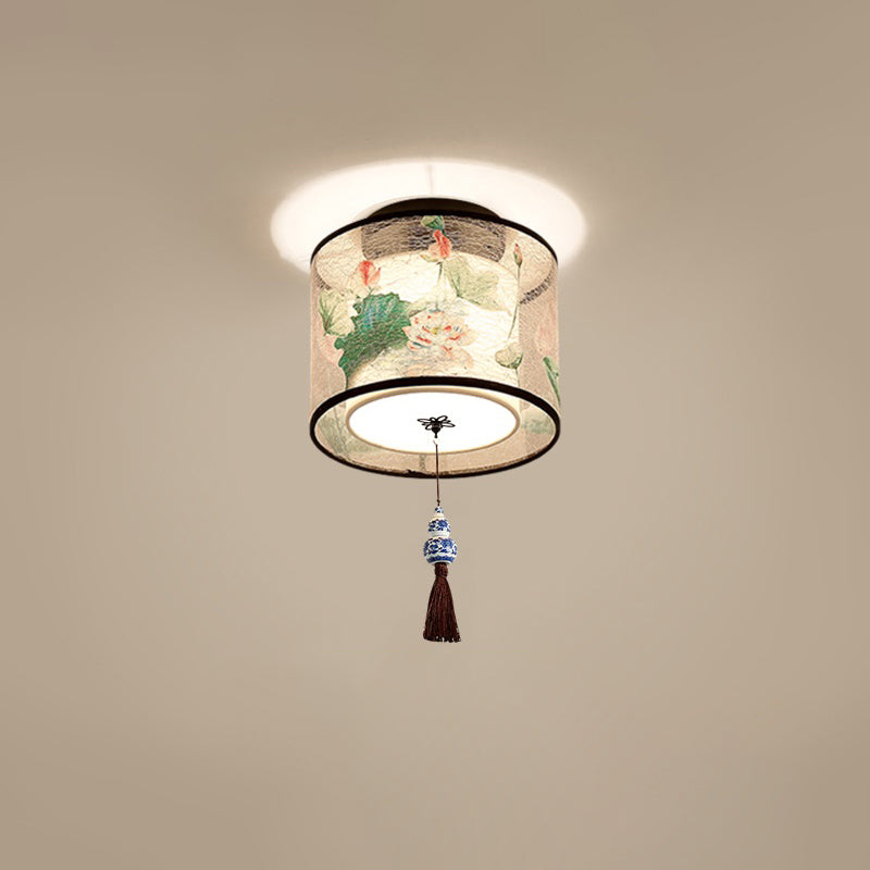 Geometrical Fabric Ceiling Flush Mount Light Traditional Aisle Ceiling Light Fixture