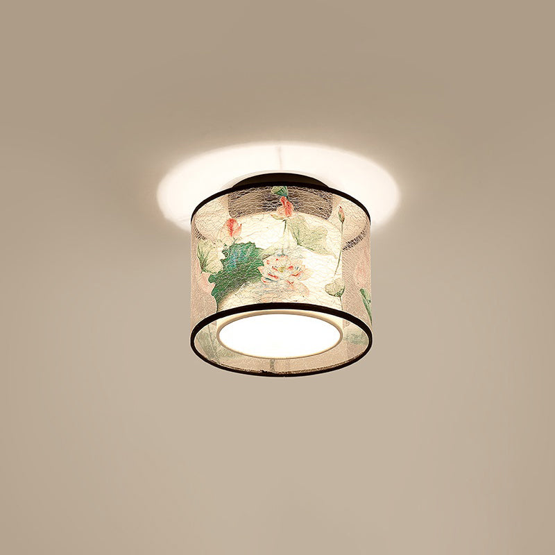 Geometrical Fabric Ceiling Flush Mount Light Traditional Aisle Ceiling Light Fixture