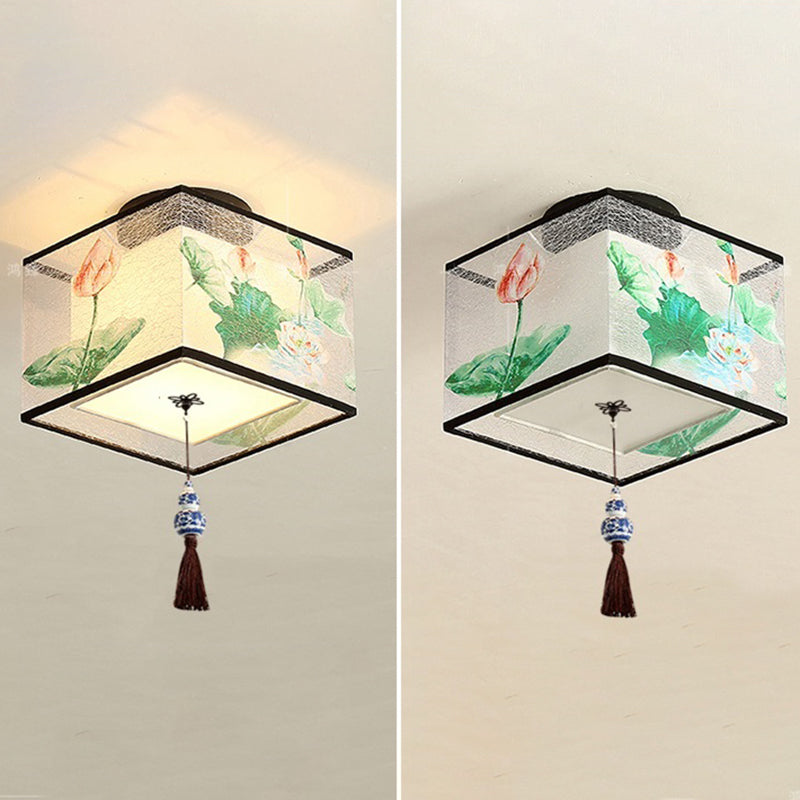 Geometrical Fabric Ceiling Flush Mount Light Traditional Aisle Ceiling Light Fixture