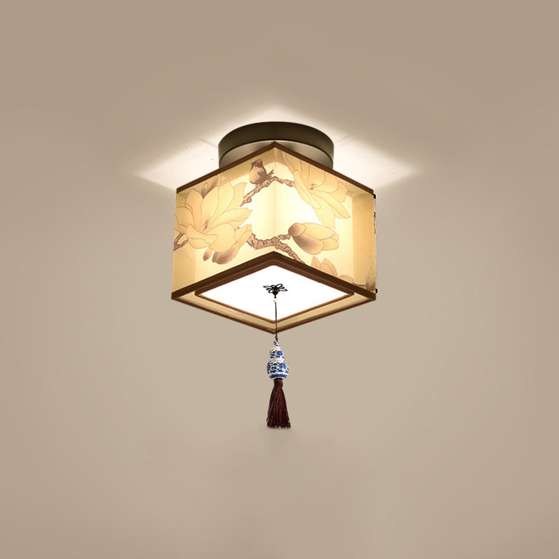 Geometrical Fabric Ceiling Flush Mount Light Traditional Aisle Ceiling Light Fixture