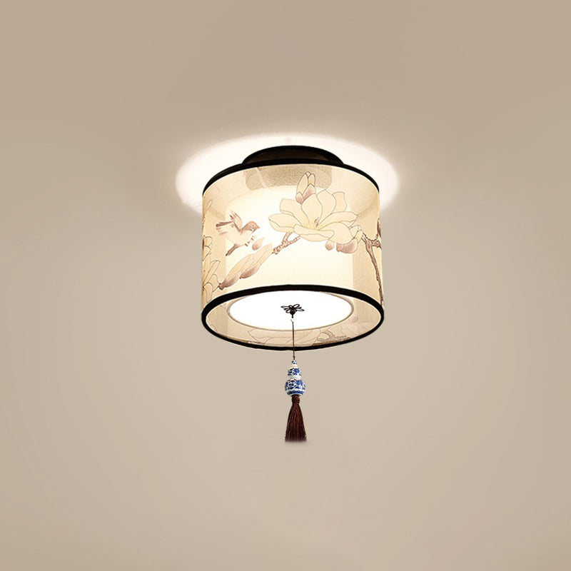 Geometrical Fabric Ceiling Flush Mount Light Traditional Aisle Ceiling Light Fixture