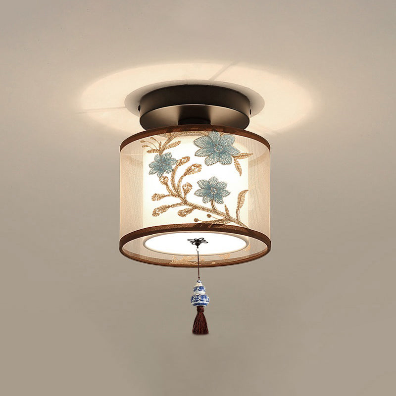 Geometrical Fabric Ceiling Flush Mount Light Traditional Aisle Ceiling Light Fixture