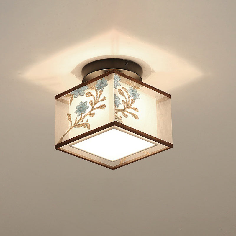 Geometrical Fabric Ceiling Flush Mount Light Traditional Aisle Ceiling Light Fixture