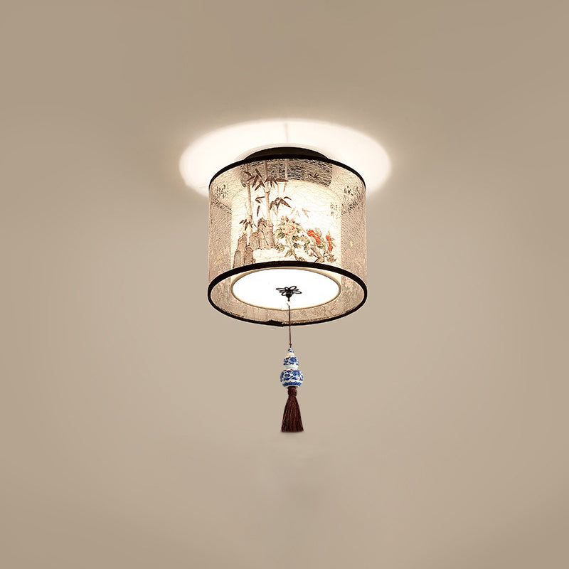 Geometrical Fabric Ceiling Flush Mount Light Traditional Aisle Ceiling Light Fixture