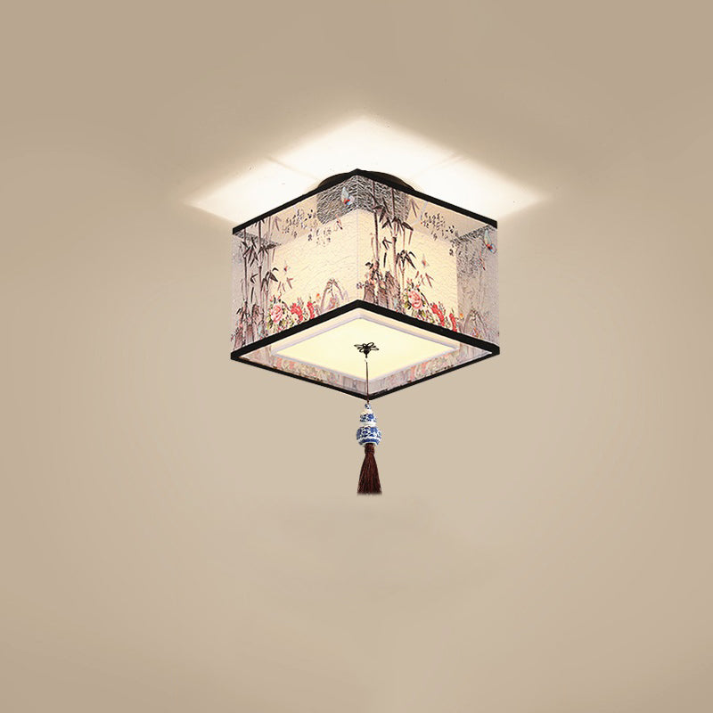 Geometrical Fabric Ceiling Flush Mount Light Traditional Aisle Ceiling Light Fixture