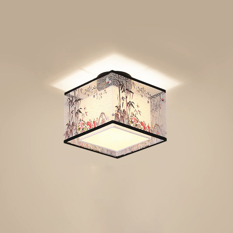 Geometrical Fabric Ceiling Flush Mount Light Traditional Aisle Ceiling Light Fixture