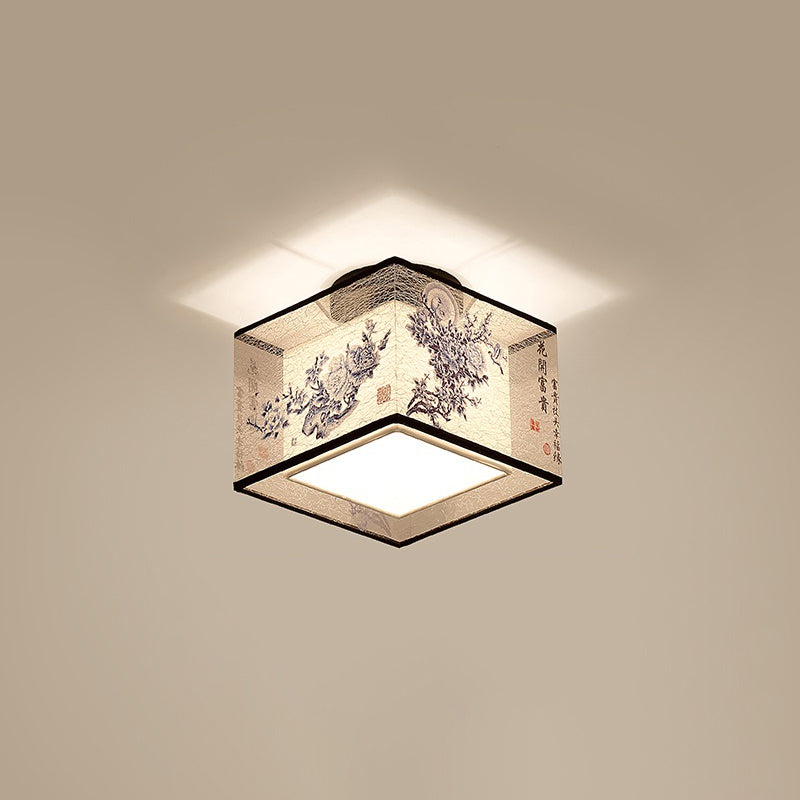 Geometrical Fabric Ceiling Flush Mount Light Traditional Aisle Ceiling Light Fixture