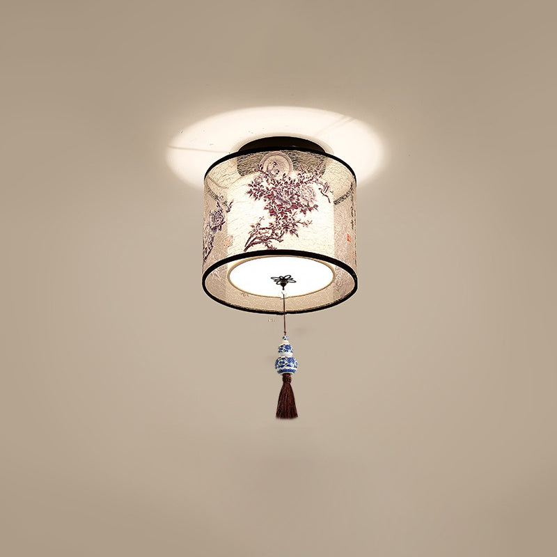 Geometrical Fabric Ceiling Flush Mount Light Traditional Aisle Ceiling Light Fixture