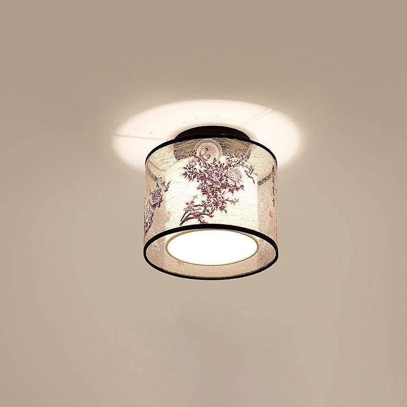 Geometrical Fabric Ceiling Flush Mount Light Traditional Aisle Ceiling Light Fixture