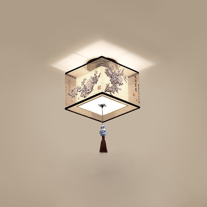 Geometrical Fabric Ceiling Flush Mount Light Traditional Aisle Ceiling Light Fixture