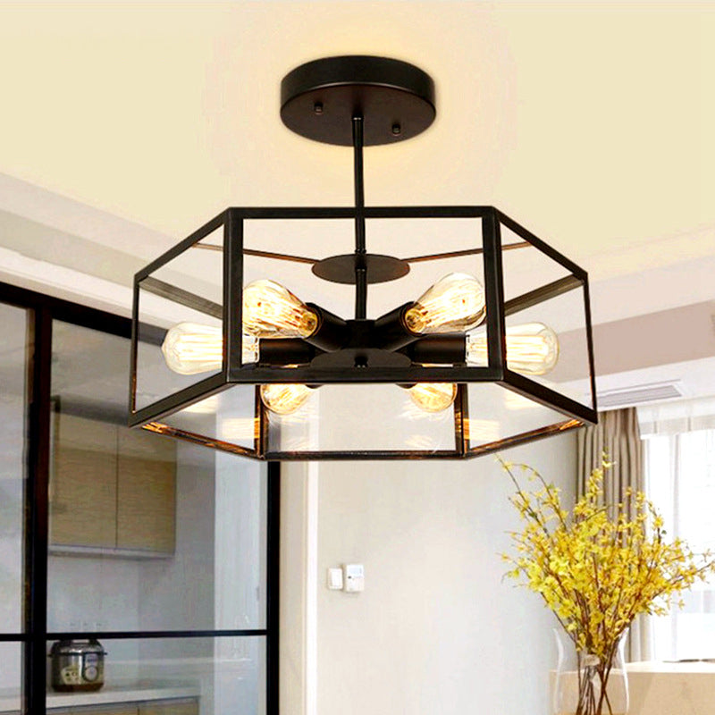 Geometric Chandelier Light Fixture Industrial Glass Pendant Lighting for Restaurant