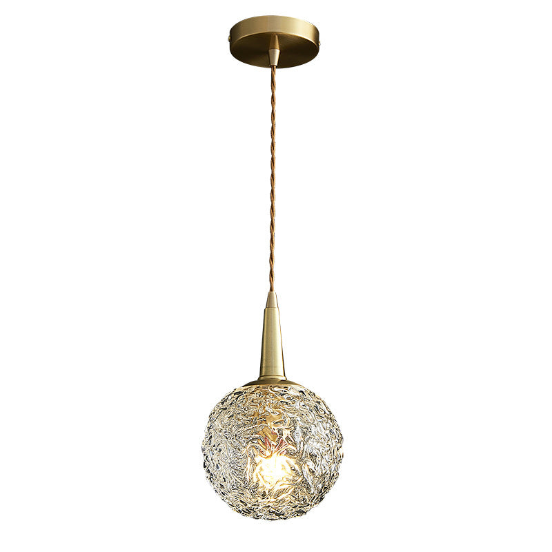 Spherical Bedside Pendulum Lamp Crystal 1 Head Minimalist Hanging Light in Gold