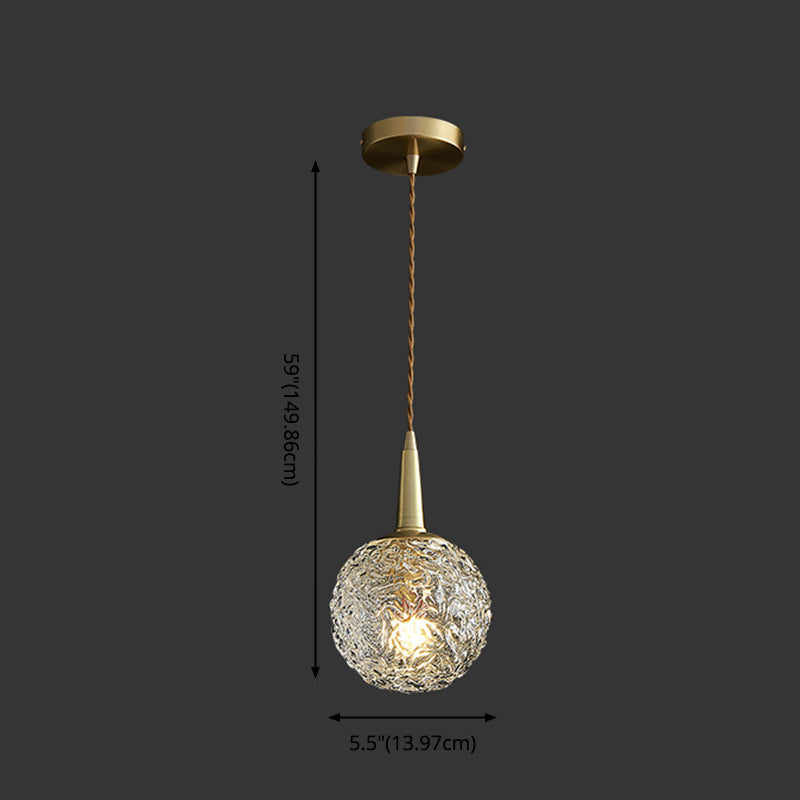 Spherical Bedside Pendulum Lamp Crystal 1 Head Minimalist Hanging Light in Gold