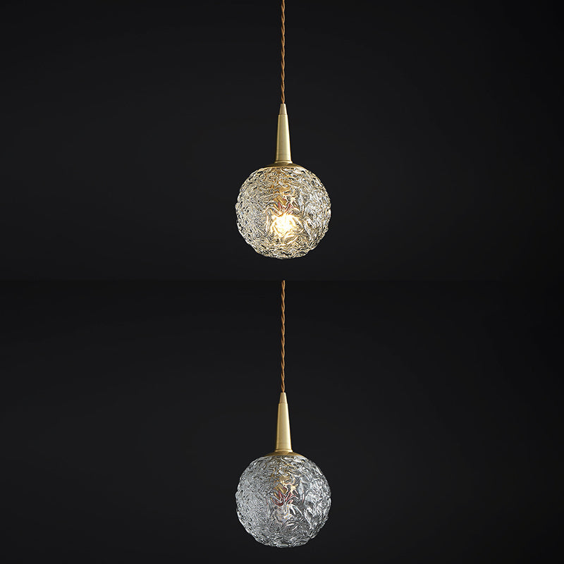 Spherical Bedside Pendulum Lamp Crystal 1 Head Minimalist Hanging Light in Gold