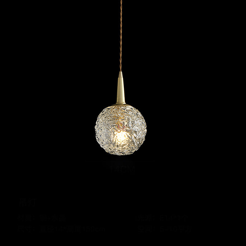 Spherical Bedside Pendulum Lamp Crystal 1 Head Minimalist Hanging Light in Gold