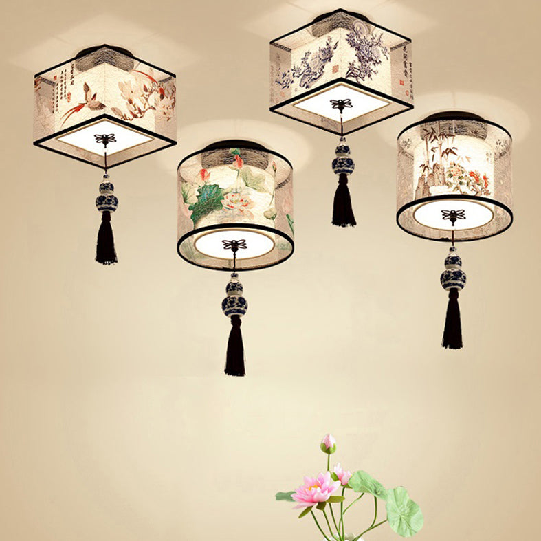 Geometrical Fabric Ceiling Flush Mount Light Traditional Aisle Ceiling Light Fixture