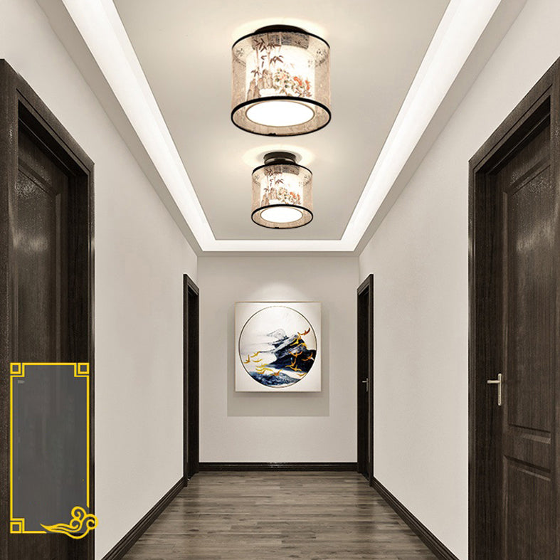 Geometrical Fabric Ceiling Flush Mount Light Traditional Aisle Ceiling Light Fixture