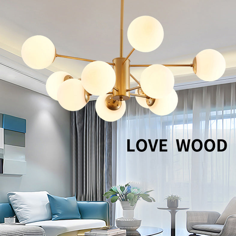 Gold Modern Chandelier with Milk White Glass Shade Suitable for Dining Room Bedroom