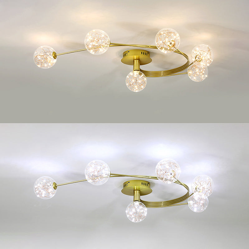 Modern Clear Glass Flush Light Fixtures Spherical Flush Mount for Bedroom