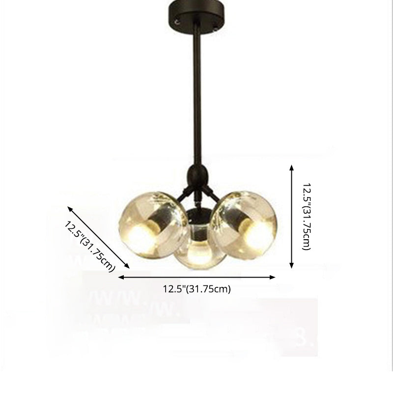 Black Radial Pendant Light in Industrial Vintage Style Wrought Iron Chandelier with Glass Shade