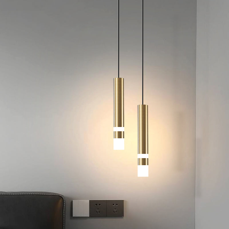 Moderne kreative zylindrische LED -Anhänger Leicht schmiedeeisere Hanglampe mit Acrylschatten