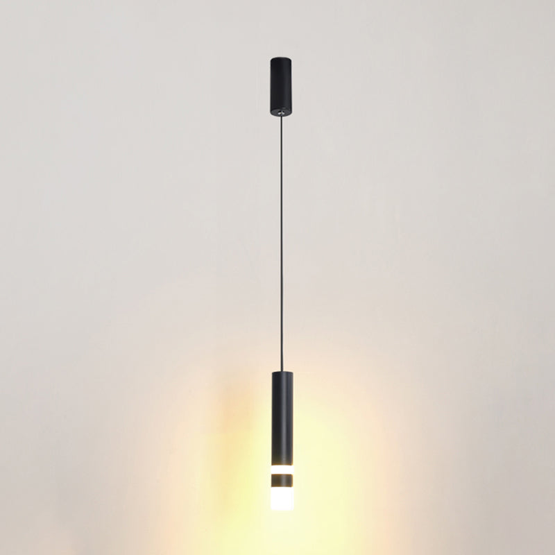 Modern Creative Cylindrical LED Pendant Light Wrought Iron Hanging Lamp with Acrylic Shade