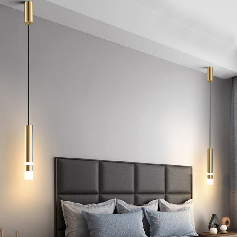 Modern Creative Cylindrical LED Pendant Light Wrought Iron Hanging Lamp with Acrylic Shade