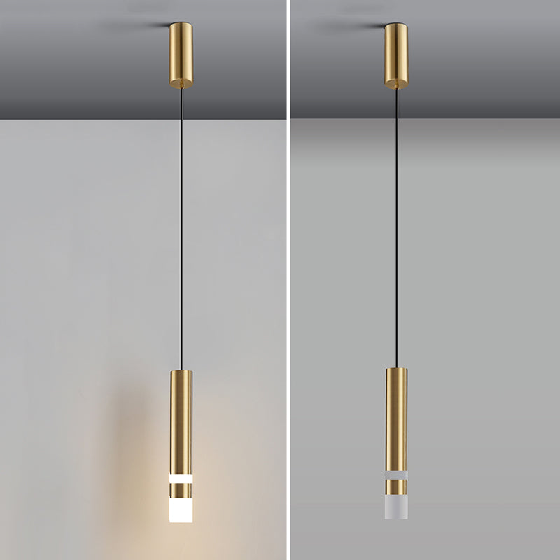 Modern Creative Cylindrical LED Pendant Light Wrought Iron Hanging Lamp with Acrylic Shade