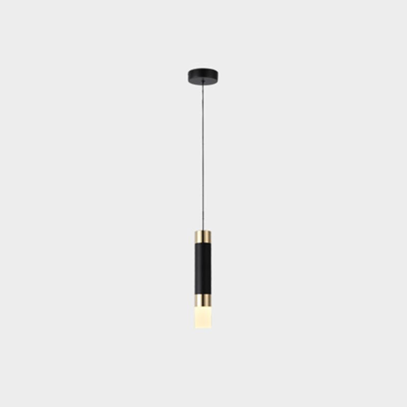 Black Cylindrical LED Pendant Light in Modern Simplicity Aluminium Hanging Lamp with Acrylic Shade