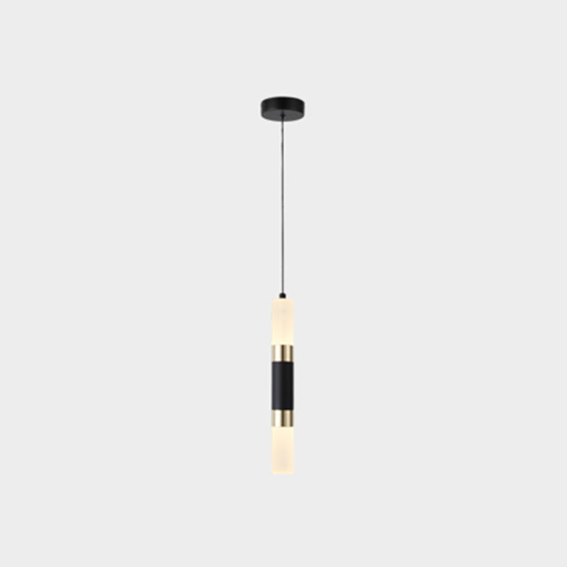 Black Cylindrical LED Pendant Light in Modern Simplicity Aluminium Hanging Lamp with Acrylic Shade