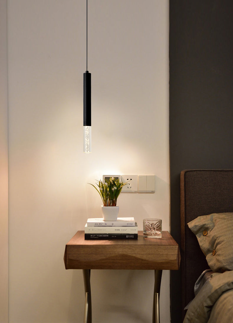 Black Cylindrical LED Pendant Light in Modern Simplicity Aluminium Hanging Lamp with Acrylic Shade