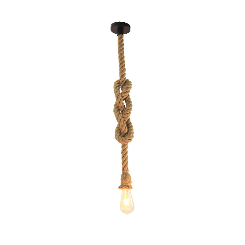 Industrial Vintage Linear Pendant Light Hemp Rope Bare Bulb Hanging Lamp for Coffee Shop