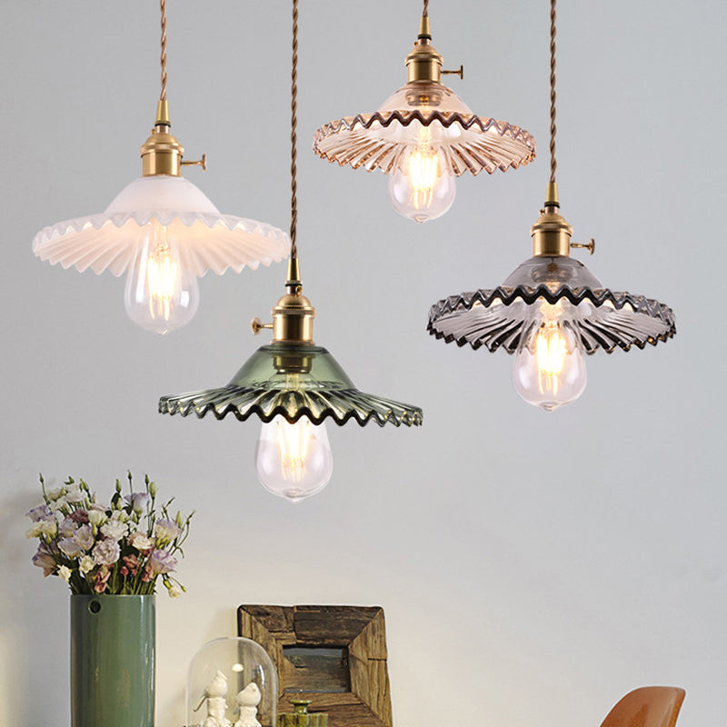 1-Light Glass Suspended Lighting Fixture Industrial Pendant Light Kit for Dining Room