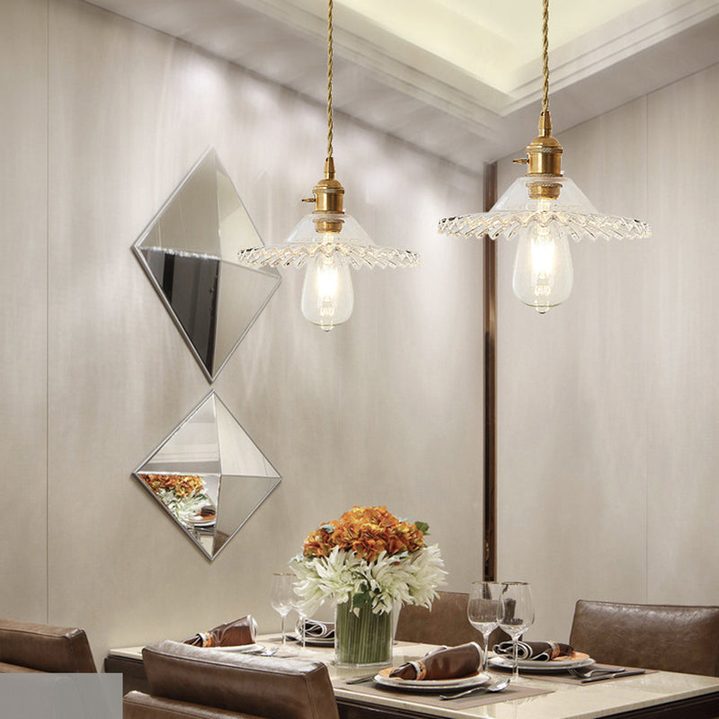 1-Light Glass Suspended Lighting Fixture Industrial Pendant Light Kit for Dining Room