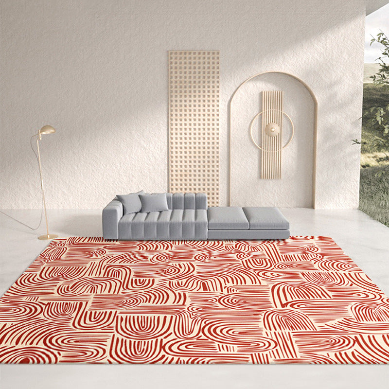 Orange Living Room Area Rug Bohemian Americana Pattern Area Carpet Polyester Anti-Slip Rug