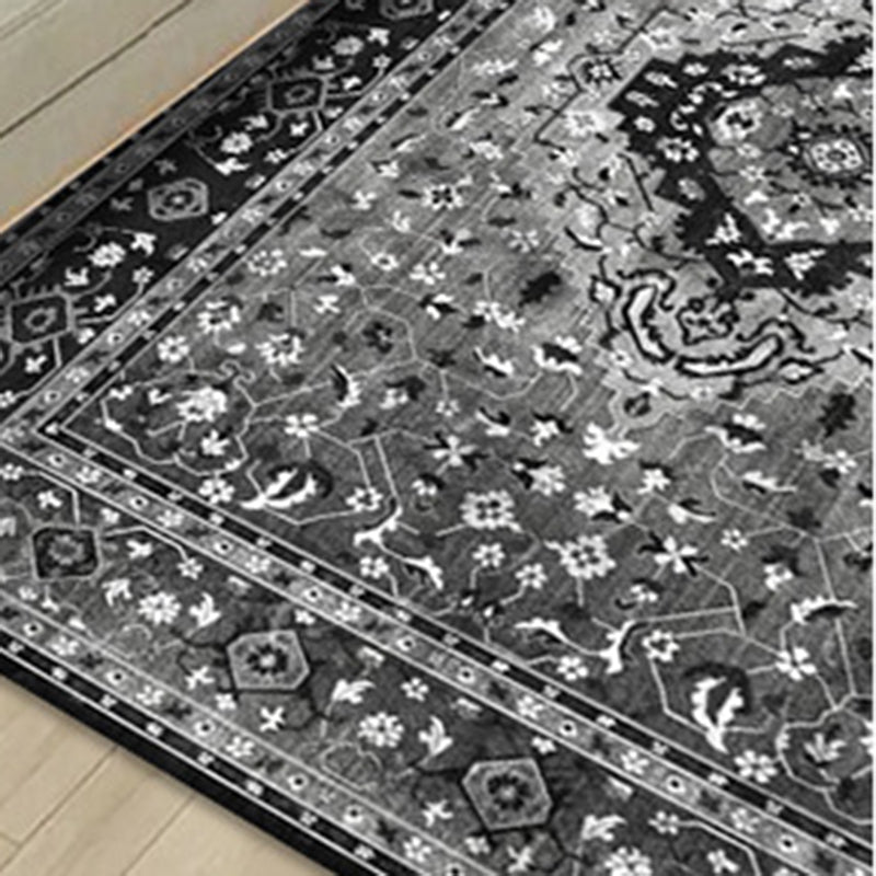 Vintage Living Room Carpet Navy Medallion Area Rug Polyester Washable Indoor Carpet