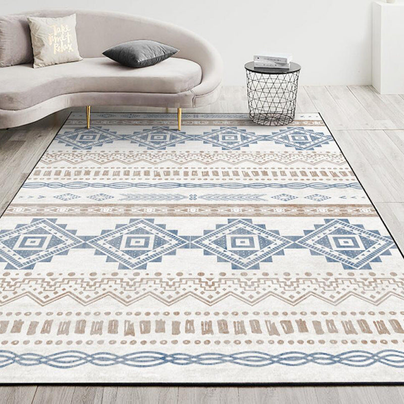 White Americana Pattern Area Rug Polyester Bohemian Area Carpet Non-Slip Rug for Living Room