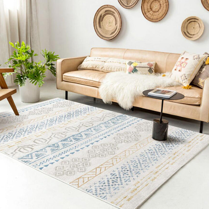 White Americana Pattern Area Rug Polyester Bohemian Area Carpet Non-Slip Rug for Living Room