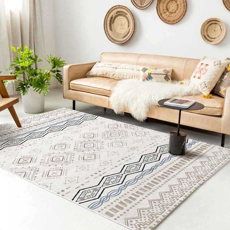 White Americana Pattern Area Rug Polyester Bohemian Area Carpet Non-Slip Rug for Living Room