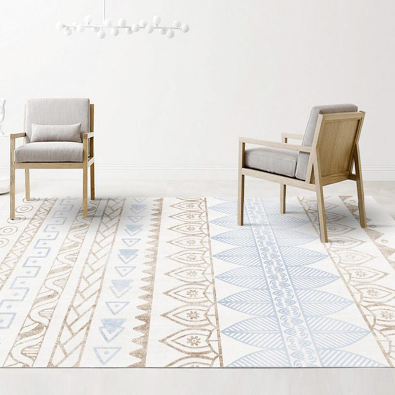 White Americana Pattern Area Rug Polyester Bohemian Area Carpet Non-Slip Rug for Living Room