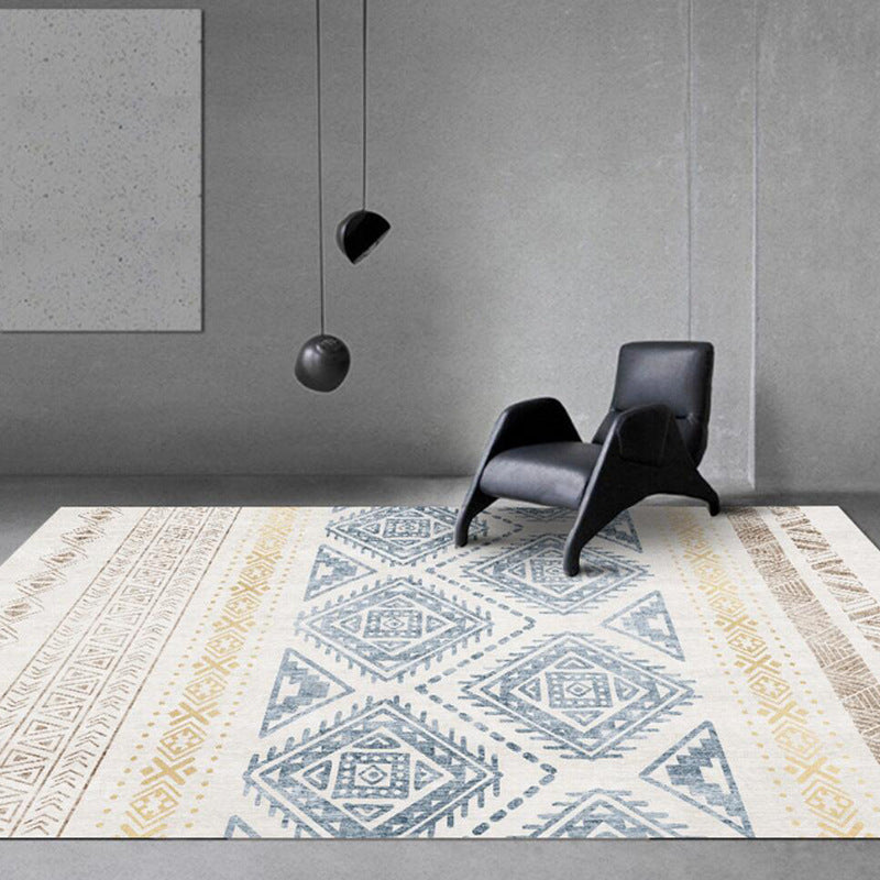 White Americana Pattern Area Rug Polyester Bohemian Area Carpet Non-Slip Rug for Living Room