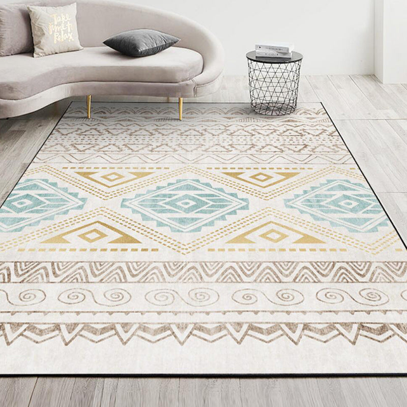 White Americana Pattern Area Rug Polyester Bohemian Area Carpet Non-Slip Rug for Living Room