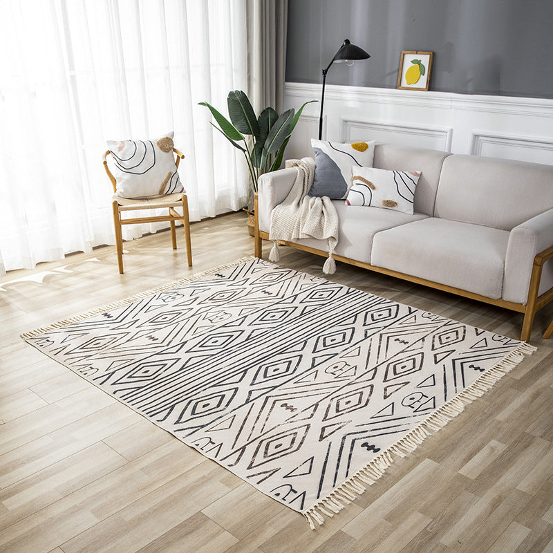 Beige Living Room Area Rug Bohemian Americana Print Rug Polyester Non-Slip Area Carpet