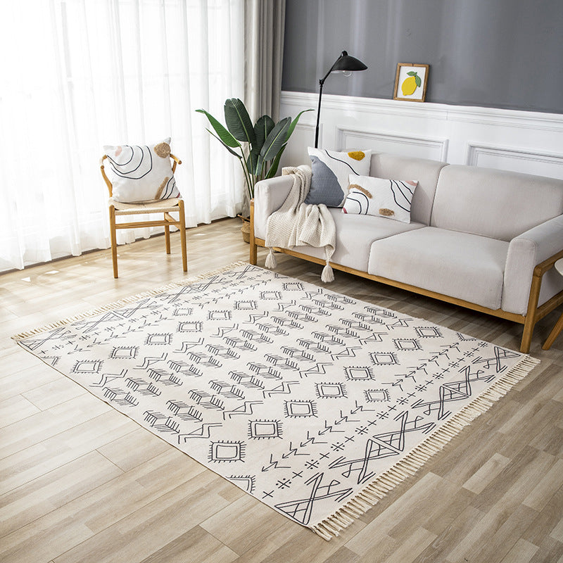 Beige Living Room Area Rug Bohemian Americana Print Rug Polyester Non-Slip Area Carpet