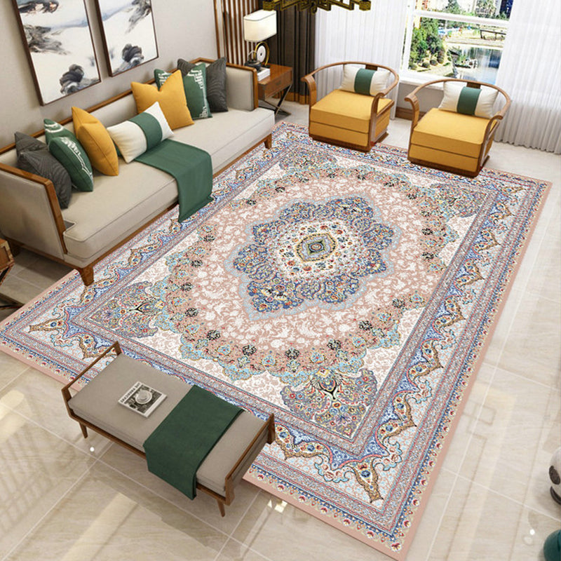 Classic Area Rug Antique Floral Design Rug Polyester Anti-Slip Backing Carpet for Home Decor