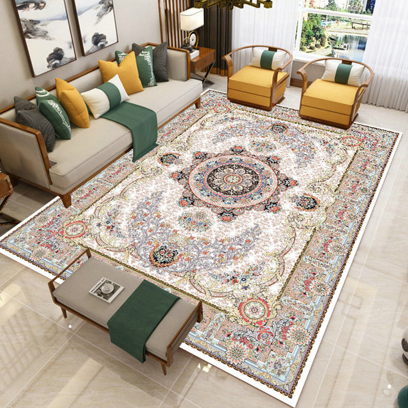 Classic Area Rug Antique Floral Design Rug Polyester Anti-Slip Backing Carpet for Home Decor