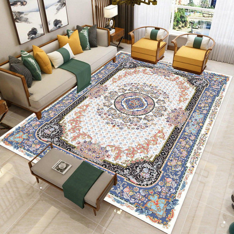 Classic Area Rug Antique Floral Design Rug Polyester Anti-Slip Backing Carpet for Home Decor