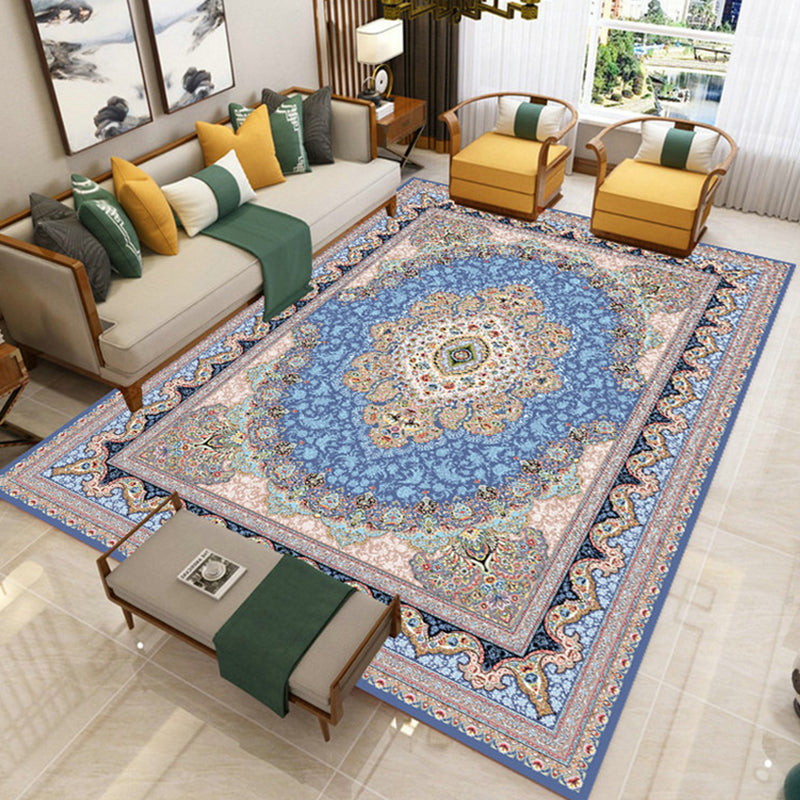 Classic Area Rug Antique Floral Design Rug Polyester Anti-Slip Backing Carpet for Home Decor