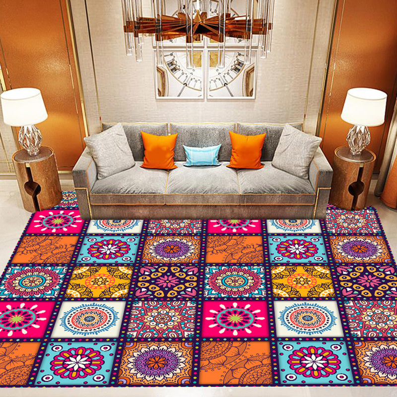 Morocco Tribal Pattern Area Carpet Blue Polyester Area Rug Stain Resistant Rug for Home Decor